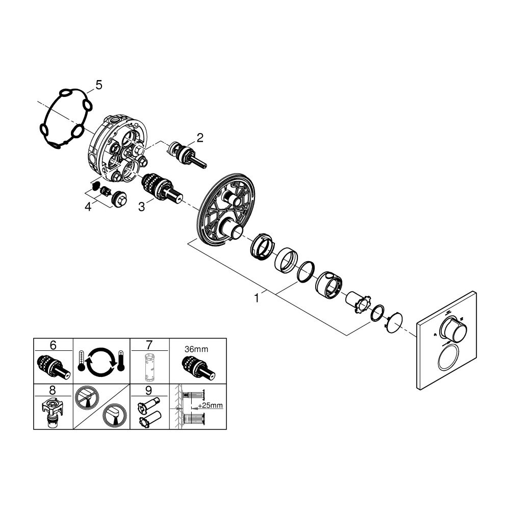 Grohe Allure Thermostat-Brausebatterie 29181, integr. 2-Wege-Umst., Fertigmontageset f... GROHE-29181GN2 4005176559037 (Abb. 10)