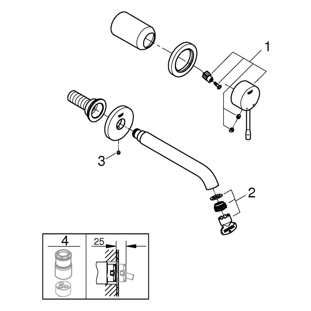 Grohe Essence 2-Loch-Waschtischbatterie, Wandmontage, Fertigmontageset, 183mm Ausladung... GROHE-29192DA1 4005176711763 (Abb. 5)