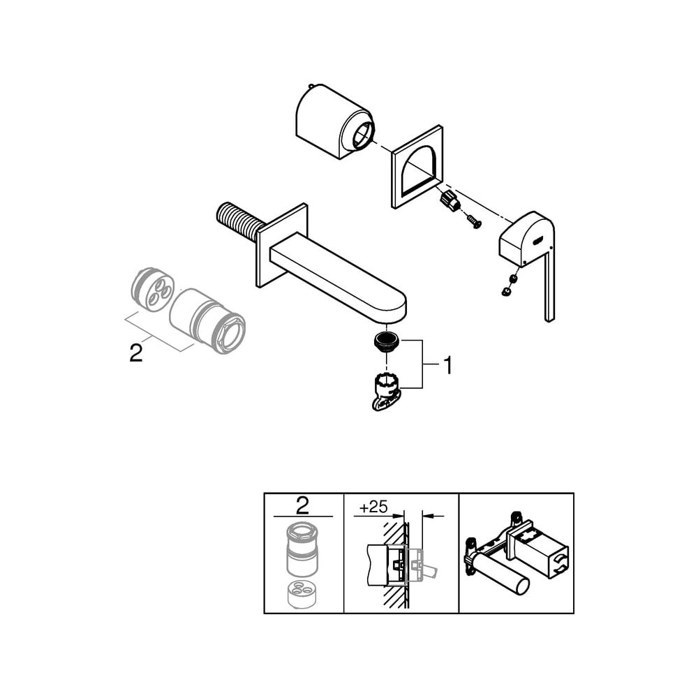 Grohe Plus 2-Loch-Waschtischbatterie 29306_6, Wandmontage, Fertigmontageset, 203mm Aus... GROHE-29306003 4005176529771 (Abb. 11)