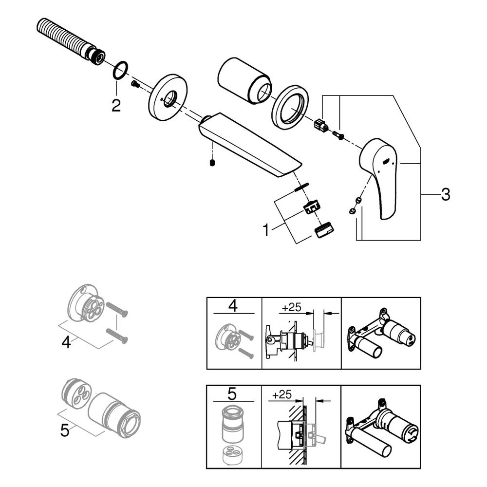Grohe Eurosmart 2-Loch-Waschtischbatterie, Wandmontage, Fertigmontageset, Einhand-Meta... GROHE-29337003 4005176613432 (Abb. 10)