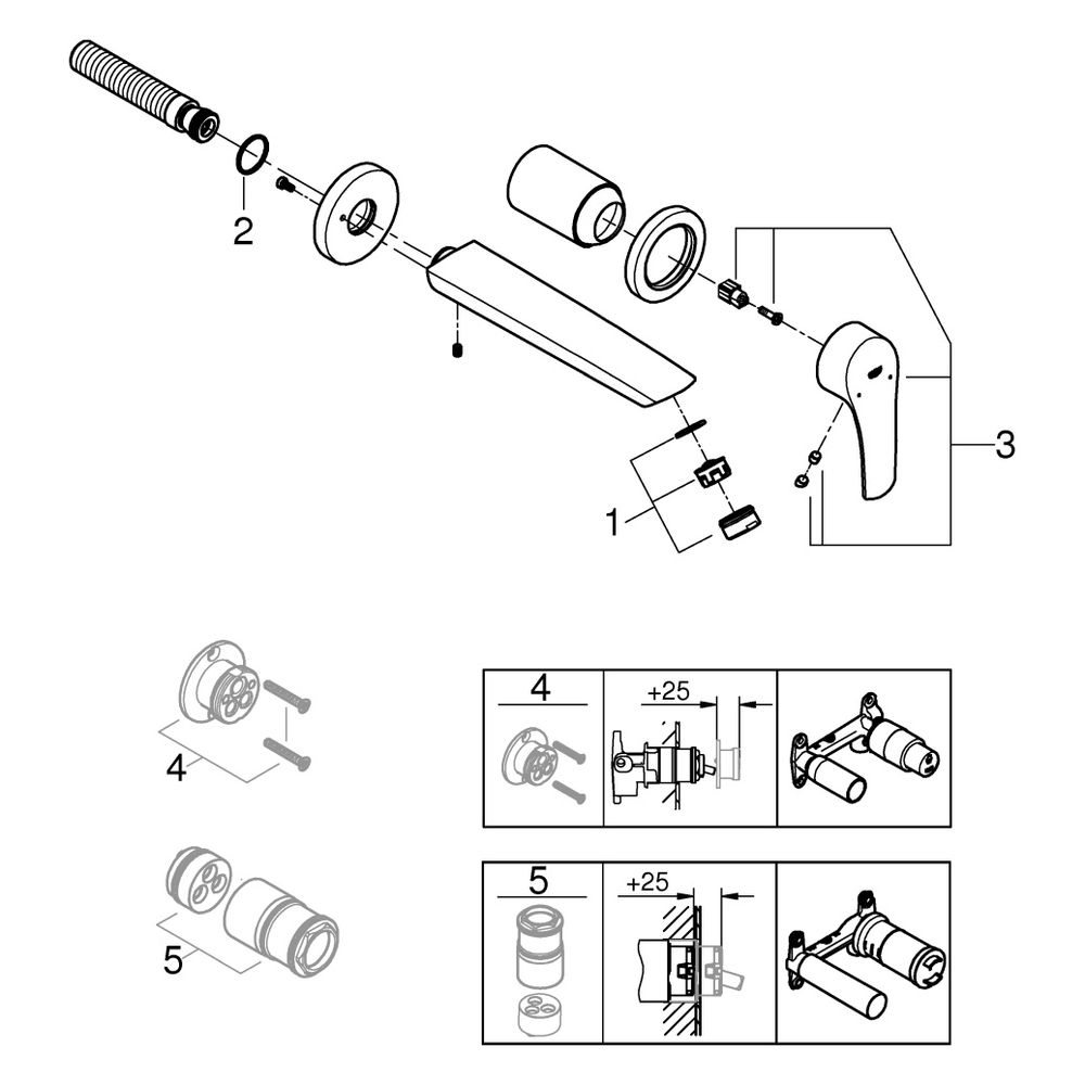 Grohe Eurosmart 2-Loch-Waschtischbatterie, Wandmontage, Fertigmontageset, Einhand-Meta... GROHE-293382433 4067393017233 (Abb. 4)