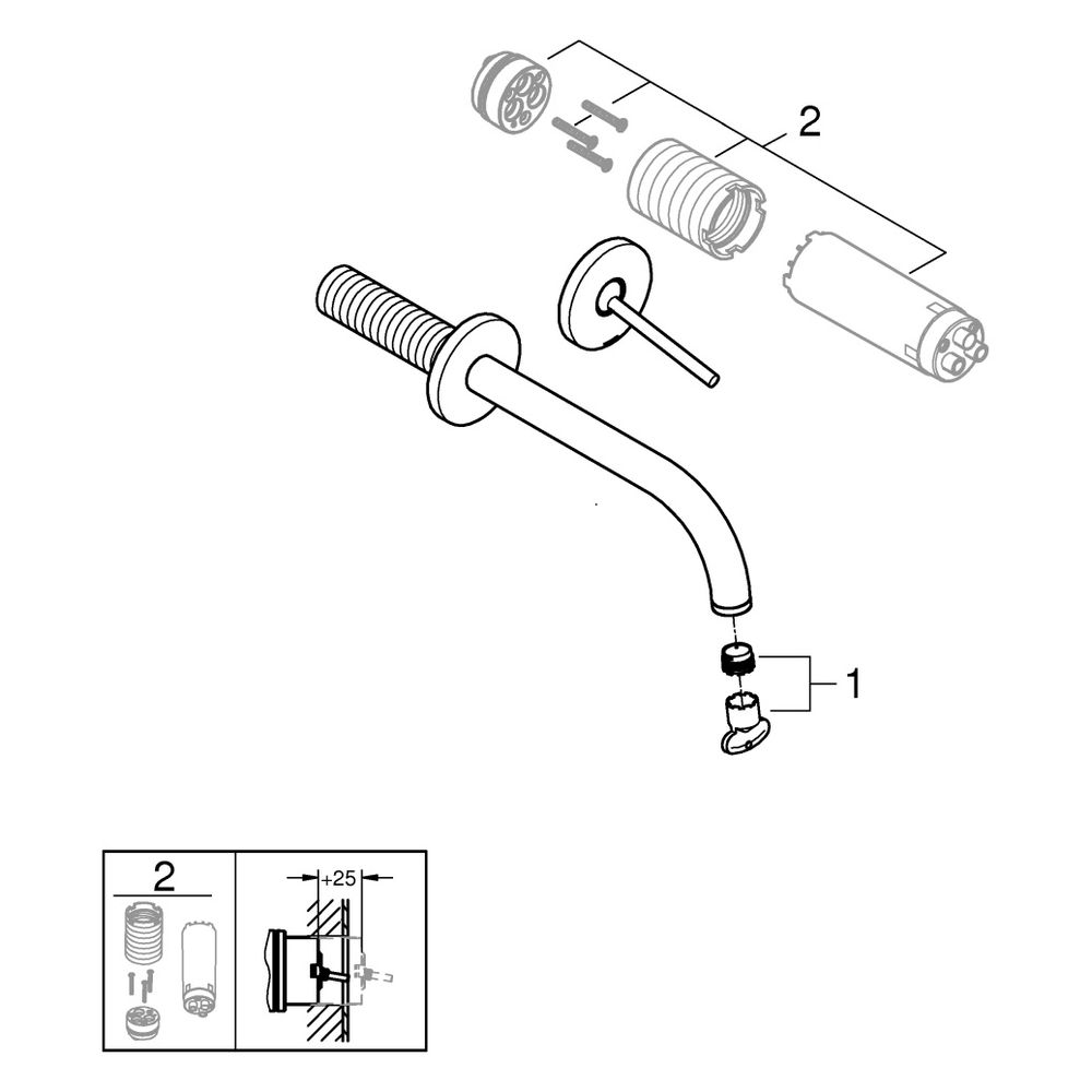 Grohe Atrio 2-Loch-Waschtischbatterie, Wandmontage, Fertigmontageset, Ausladung 221mm, ... GROHE-29406MS0 4005176945861 (Abb. 4)