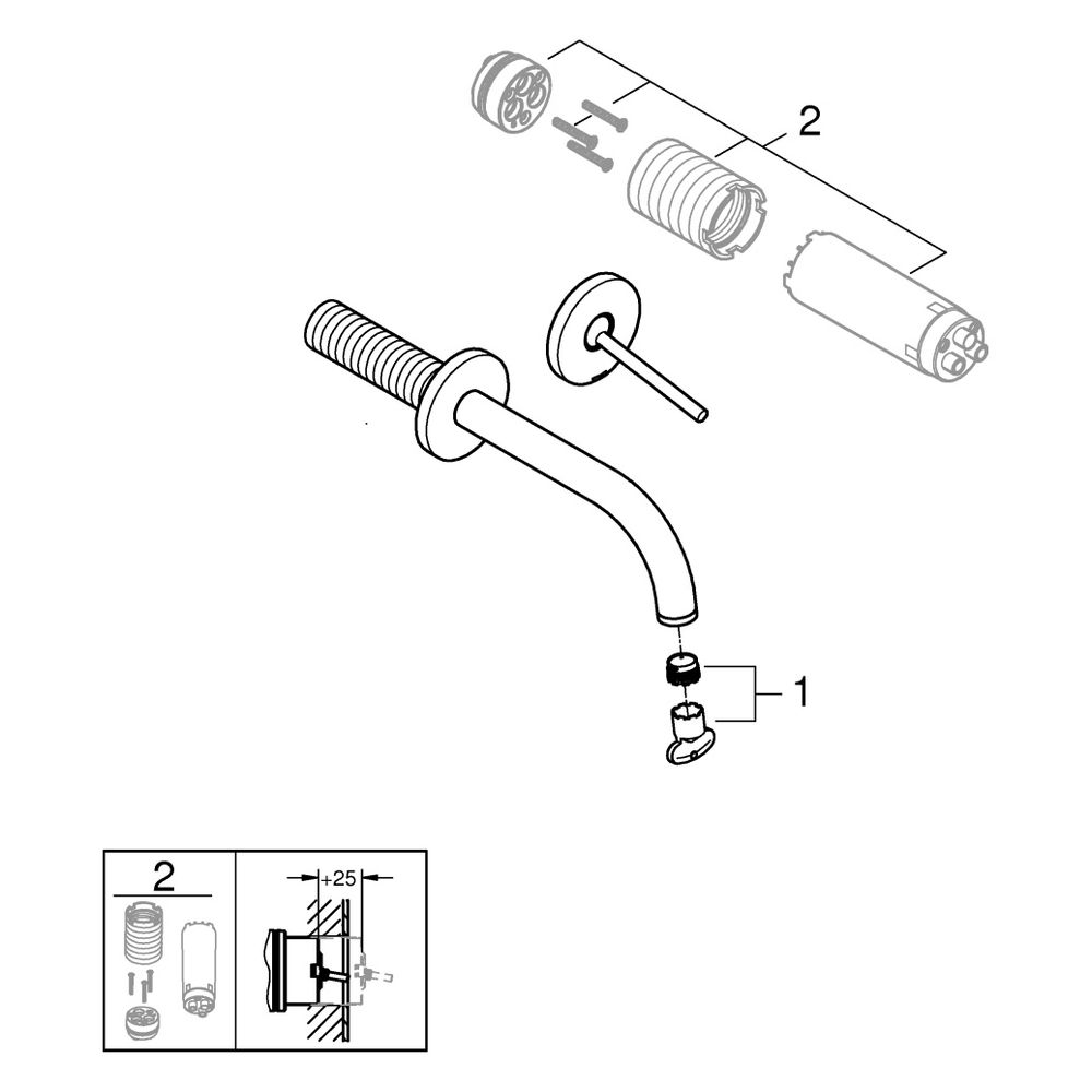 Grohe Atrio 2-Loch-Waschtischbatterie, Wandmontage, Fertigmontageset, Ausladung 185mm, ... GROHE-29410DA0 4005176763410 (Abb. 6)