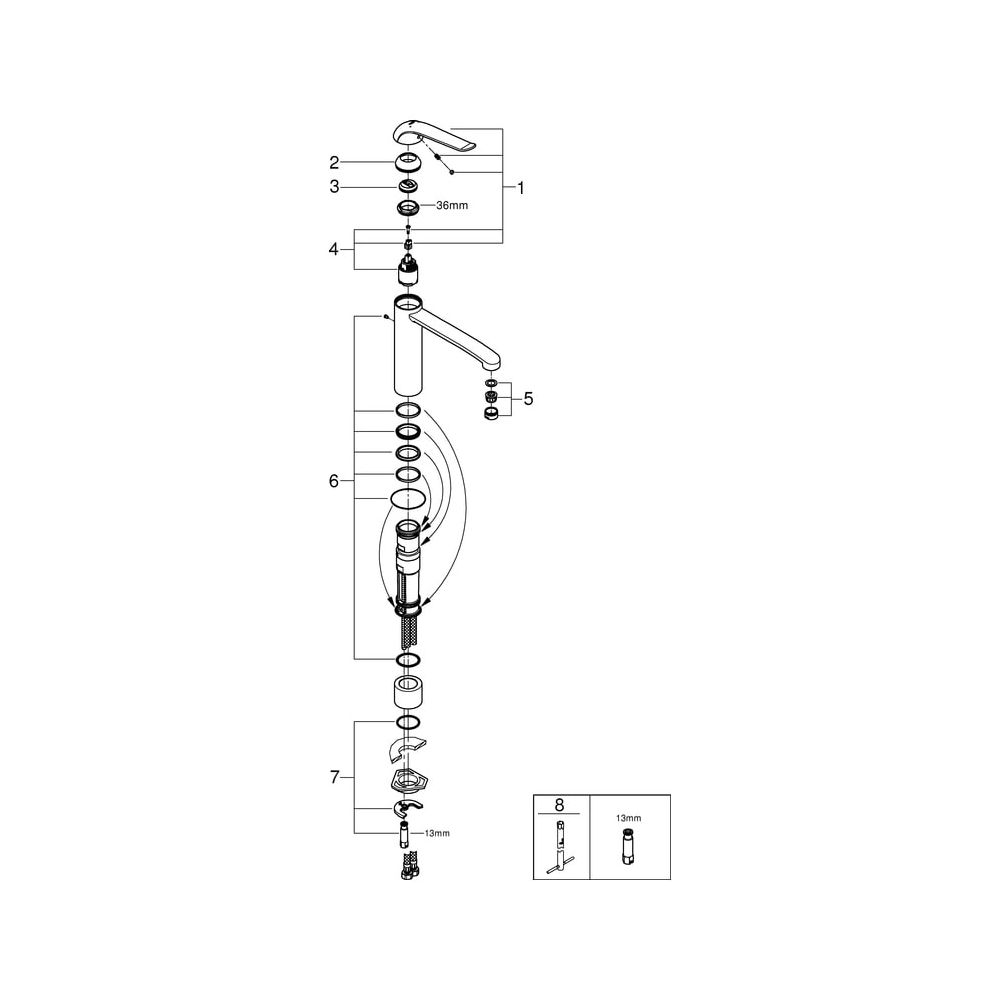 Grohe Eurosmart Care Einhand-Waschtischbatterie, 1-Loch-Montage, hoher Auslauf, glatter... GROHE-30208000 4005176927836 (Abb. 6)