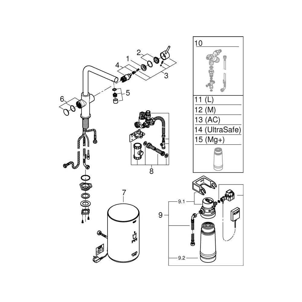 Grohe Red Duo Küchenarmatur, 1-Loch-Montage, Boiler M-Size, L-Auslauf, Supersteel, 303... GROHE-30327DC1 4005176414091 (Abb. 16)
