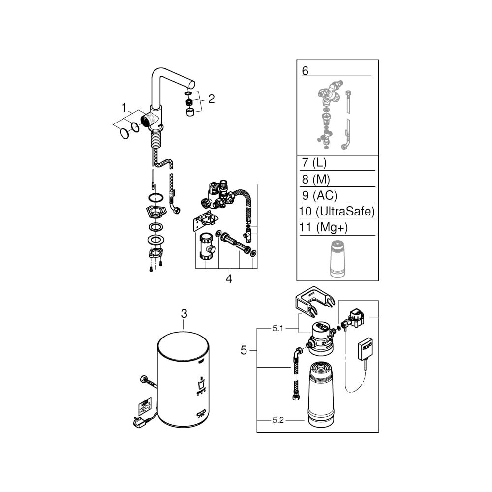 Grohe Red Mono, Armatur und Boiler, Größe M, L-Auslauf, 1-Loch-Montage, Supersteel, 303... GROHE-30339DC1 4005176480102 (Abb. 7)