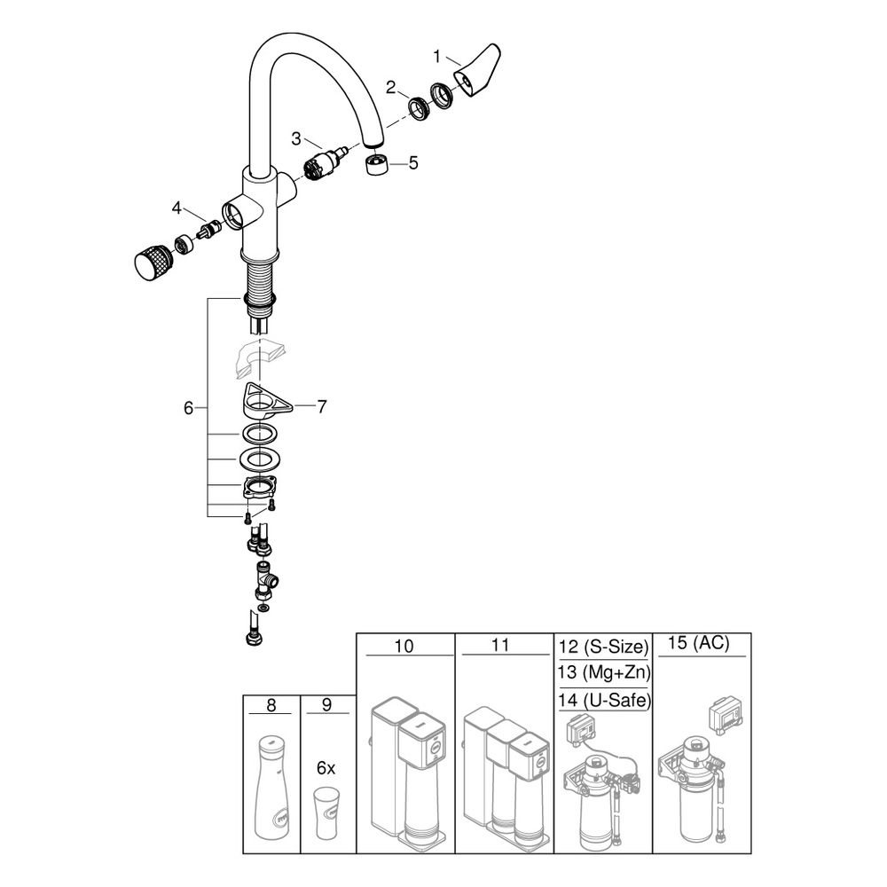 Grohe Blue Pure BauCurve Einhand-Spültischbatterie, Einzelarmatur, C-Auslauf, Chrom, 30... GROHE-30580000 4005176744891 (Abb. 7)