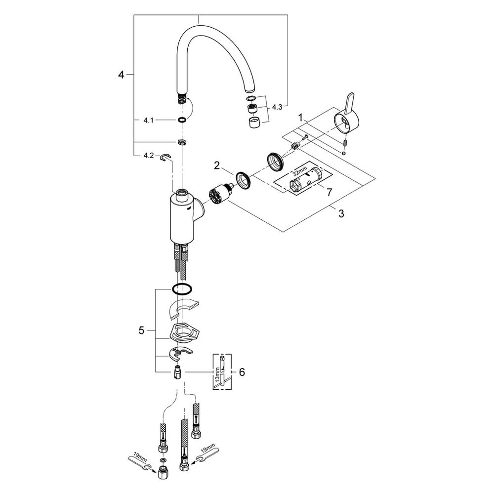 Grohe Eurosmart Einhand-Spültischbatterie Cosmopolitan, 1-Loch-Montage, Niederdruck, ho... GROHE-31180000 4005176889288 (Abb. 7)