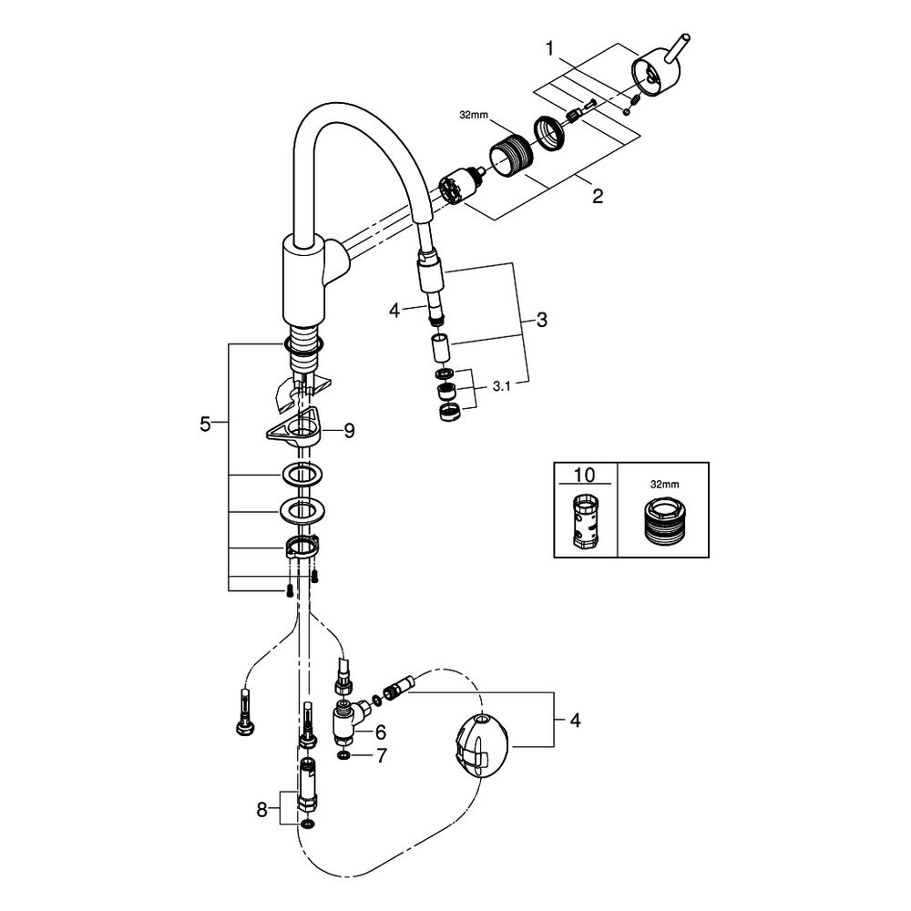 Grohe Concetto Einhand-Spültischbatterie, 1-Loch-Montage, Niederdruck, hoher Auslauf, a... GROHE-31212003 4005176466762 (Abb. 9)