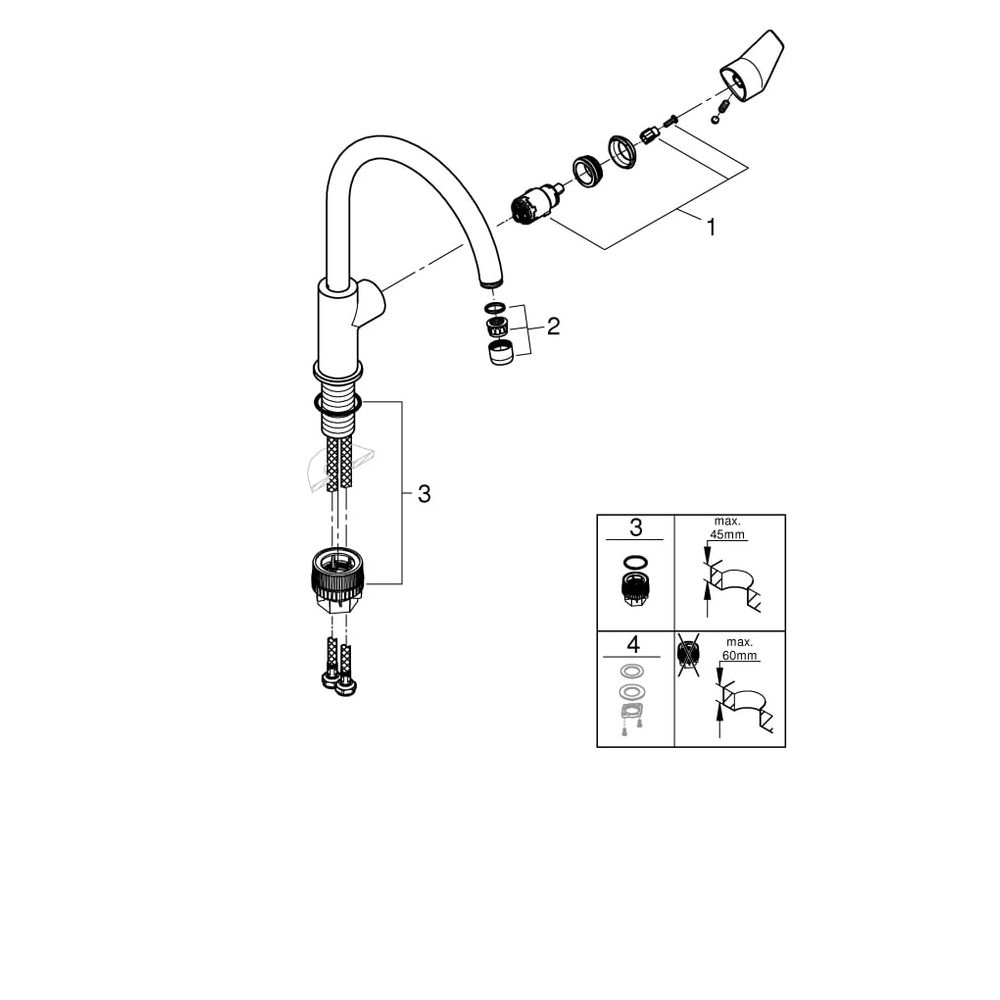 Grohe BauEdge Einhand-Spültischbatterie 1-Loch-Montage, hoher schwenkbarer Auslauf 360... GROHE-31367001 4005176478512 (Abb. 11)