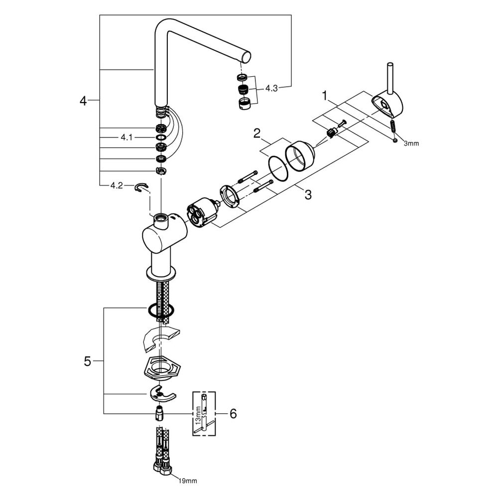 Grohe Minta Einhand-Spültischbatterie, 1-Loch-Montage, L-Auslauf, 11,5l/min, Chrom, 313... GROHE-31375000 4005176934155 (Abb. 8)
