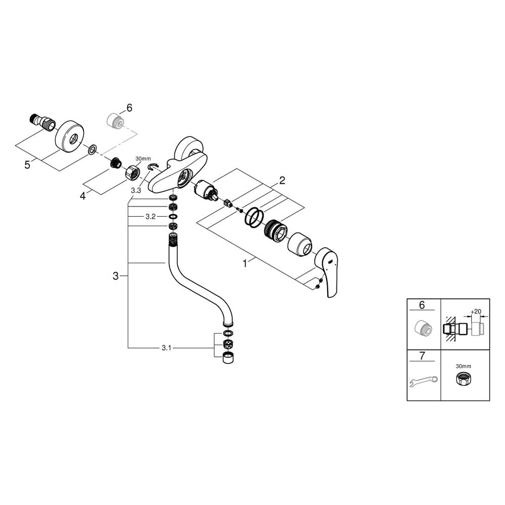 Grohe Eurosmart Einhand-Spültischbatterie, Wandmontage, schwenkbarer Rohrauslauf, S-Ans... GROHE-31391003 4005176635762 (Abb. 8)