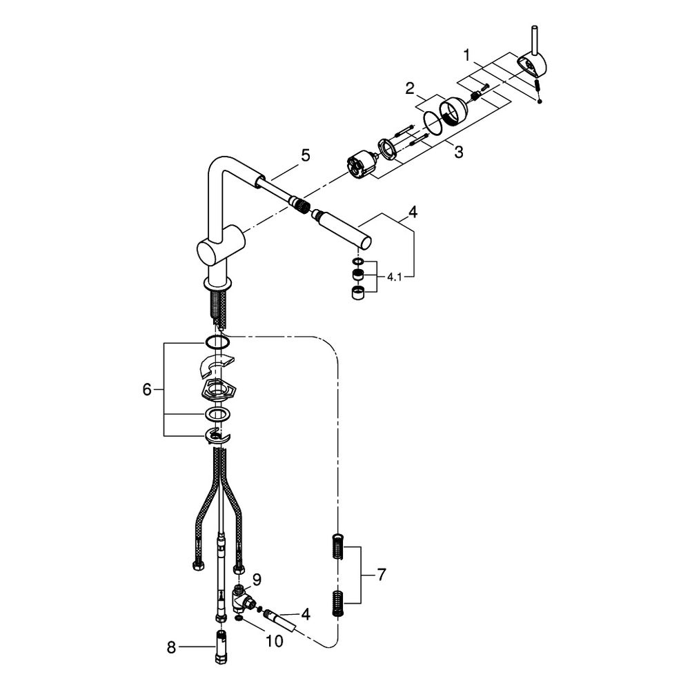 Grohe Minta Einhand-Spültischbatterie, 1-Loch-Montage, L-Auslauf, Niederdruck, herauszi... GROHE-31397000 4005176304743 (Abb. 6)