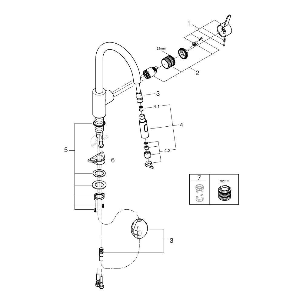 Grohe Eurosmart Einhand-Spültischbatterie Cosmopolitan, 1-Loch-Montage, herausziehbare... GROHE-31481001 4005176466922 (Abb. 10)