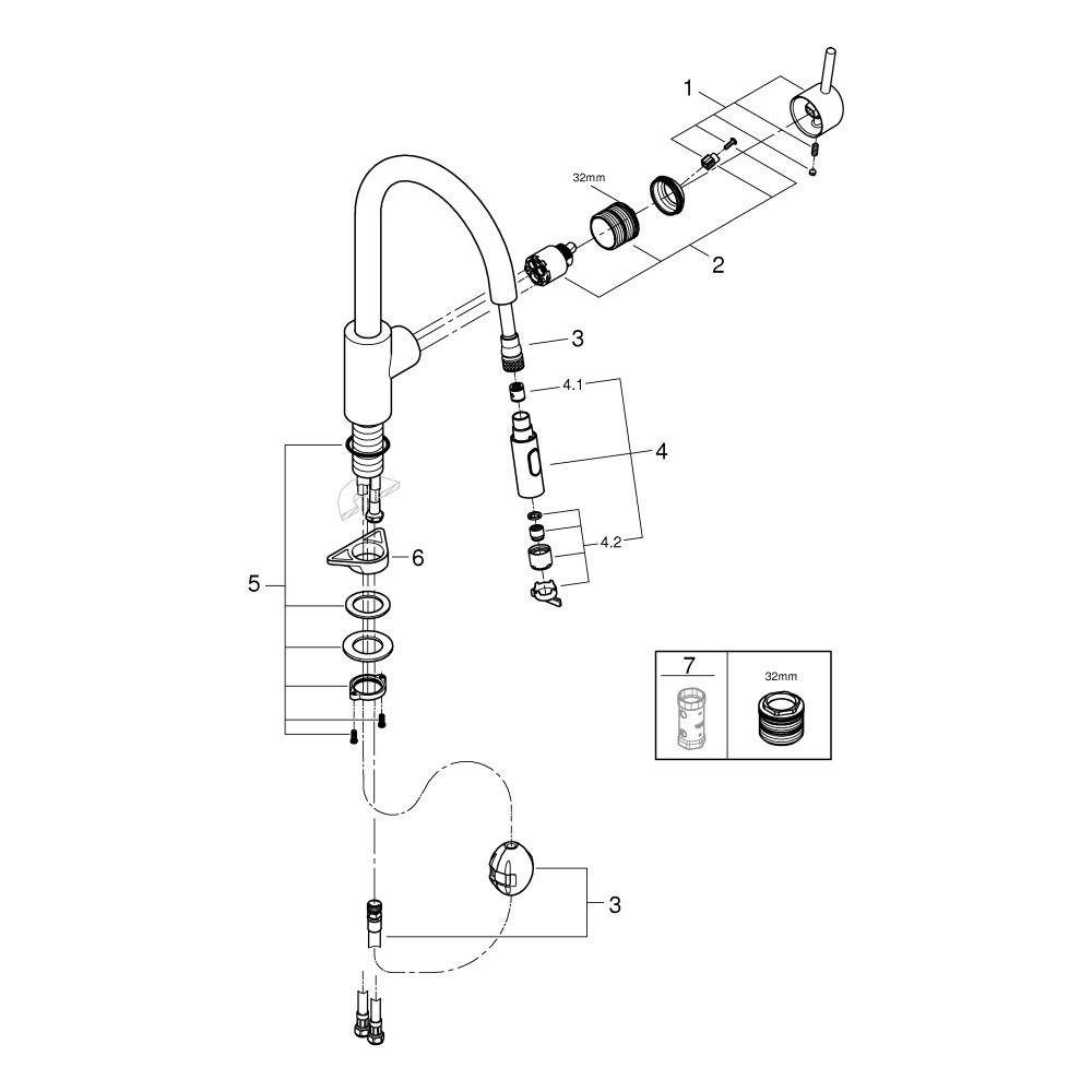 Grohe Concetto Einhand-Spültischbatterie, 1-Loch-Montage, hoher Auslauf, ausziehbare S... GROHE-31483002 4005176466809 (Abb. 12)