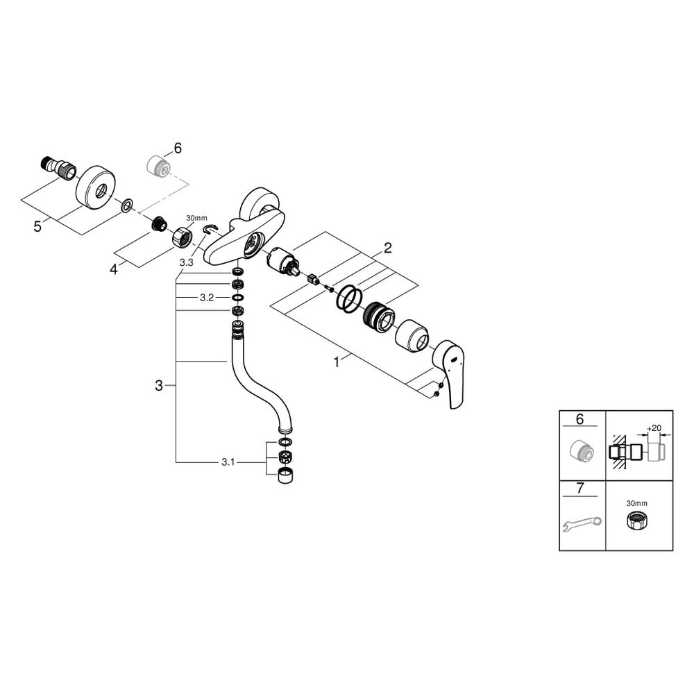 Grohe Eurosmart Einhand-Spültischbatterie, Wandmontage, schwenkbarer Rohrauslauf, S-Ans... GROHE-31509003 4005176635779 (Abb. 7)