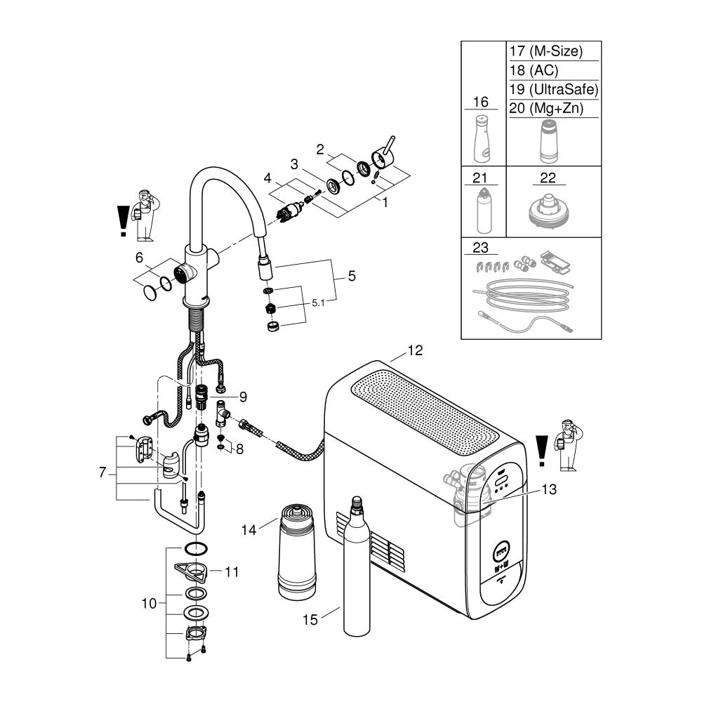 Grohe Blue Home Starterset, C-Auslauf, herausziehbarer Mousseurauslauf, 1-Loch-Montage... GROHE-31541000 4005176437038 (Abb. 14)