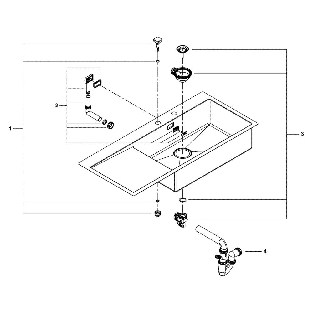 Grohe Edelstahlspüle K1000 mit Abtropffläche 1160x520mm, 1 Becken 710x400mm, rechts ein... GROHE-31582SD1 4005176607158 (Abb. 8)