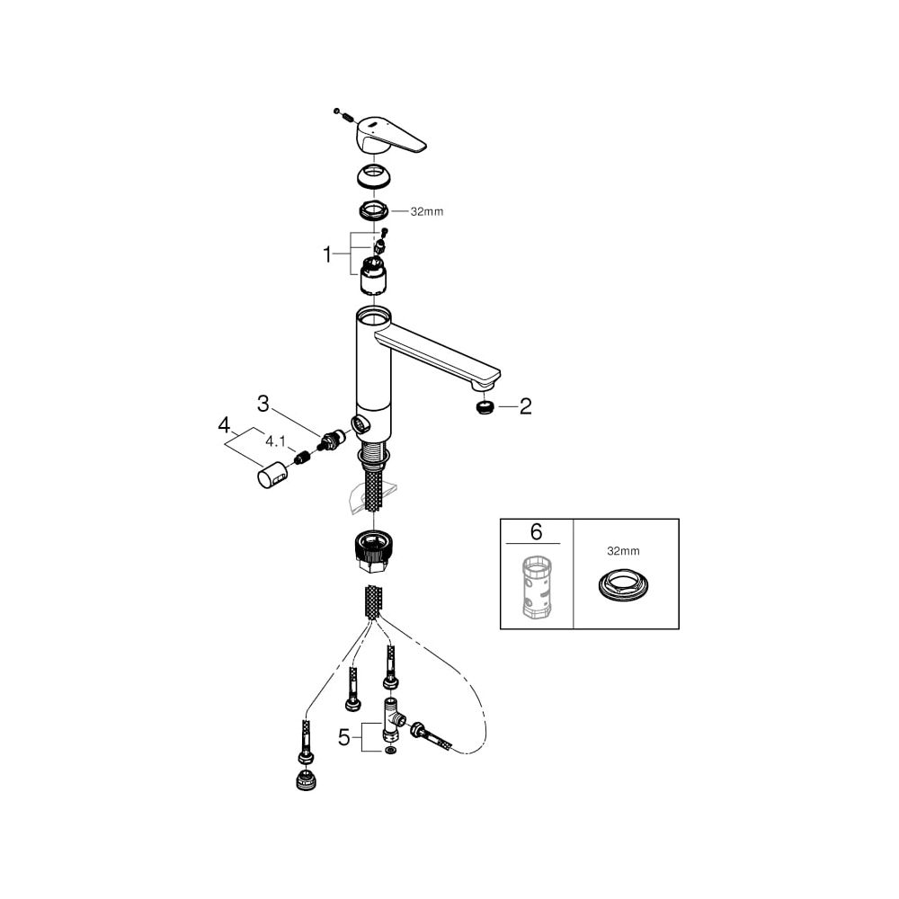 Grohe BauEdge Spültischbatterie Einlochmontage Einhand, mit Vorabsperrung, Chrom, 3169... GROHE-31696000 4005176530401 (Abb. 11)