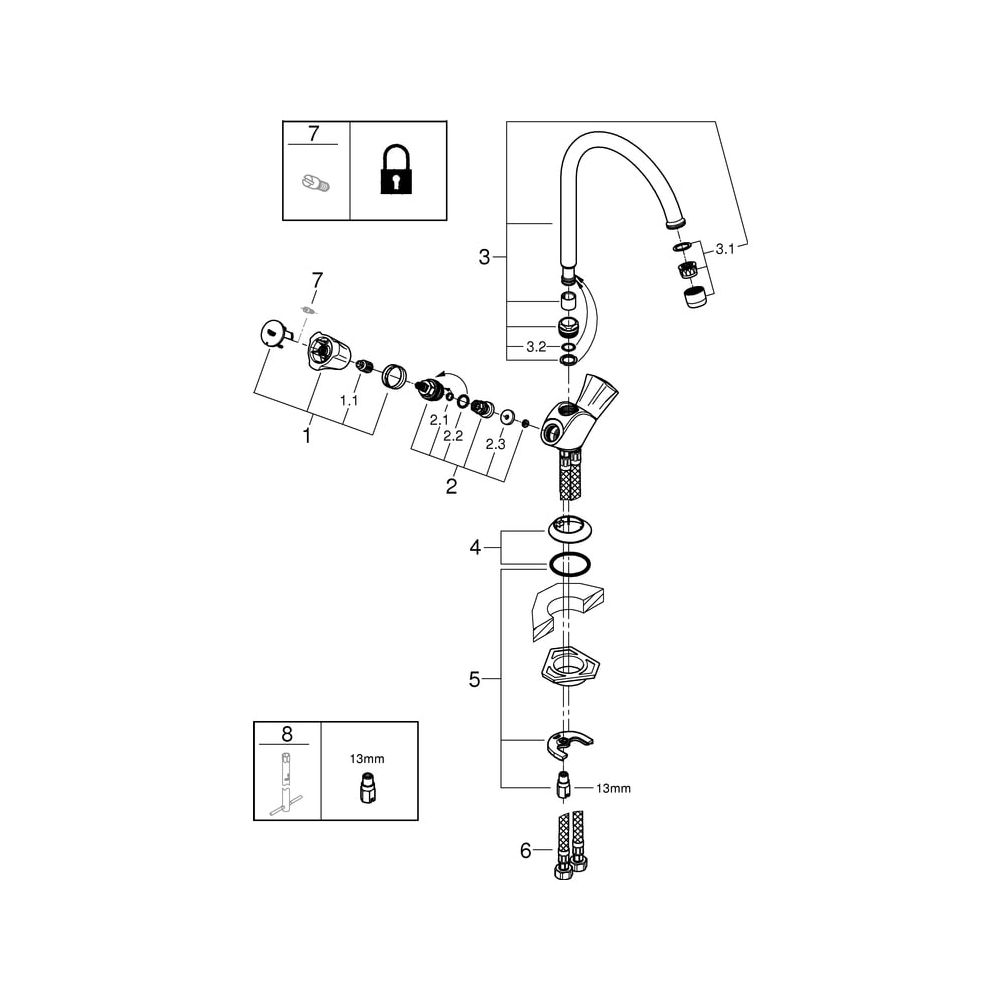 Grohe Costa Spültisch-Einlochbatterie, schwenkbarer Rohrauslauf, Chrom, 31831001... GROHE-31831001 4005176843280 (Abb. 7)
