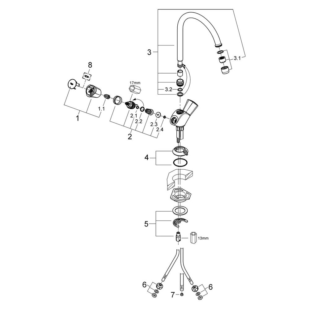 Grohe Costa Spültisch-Einlochbatterie, schwenkbarer Rohrauslauf, Niederdruck für offene... GROHE-31930001 4005176843303 (Abb. 5)