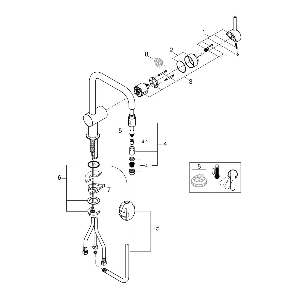 Grohe Minta Einhand-Spültischbatterie, 1-Loch-Montage, U-Auslauf, herausziehbarer Mouss... GROHE-32067000 4005176811142 (Abb. 6)