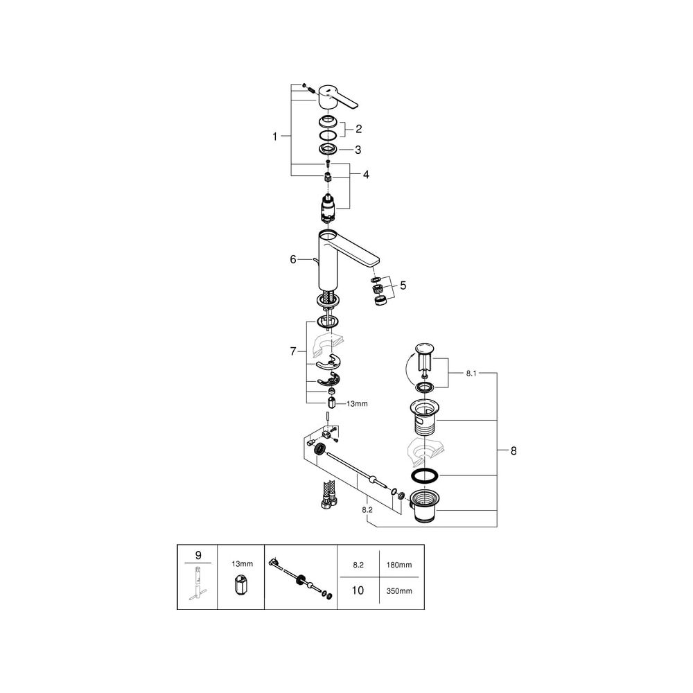 Grohe Lineare Einhand-Waschtischbatterie, S-Size, 1-Loch-Montage, Zugstangen-Ablaufgarn... GROHE-32114AL1 4005176586132 (Abb. 6)