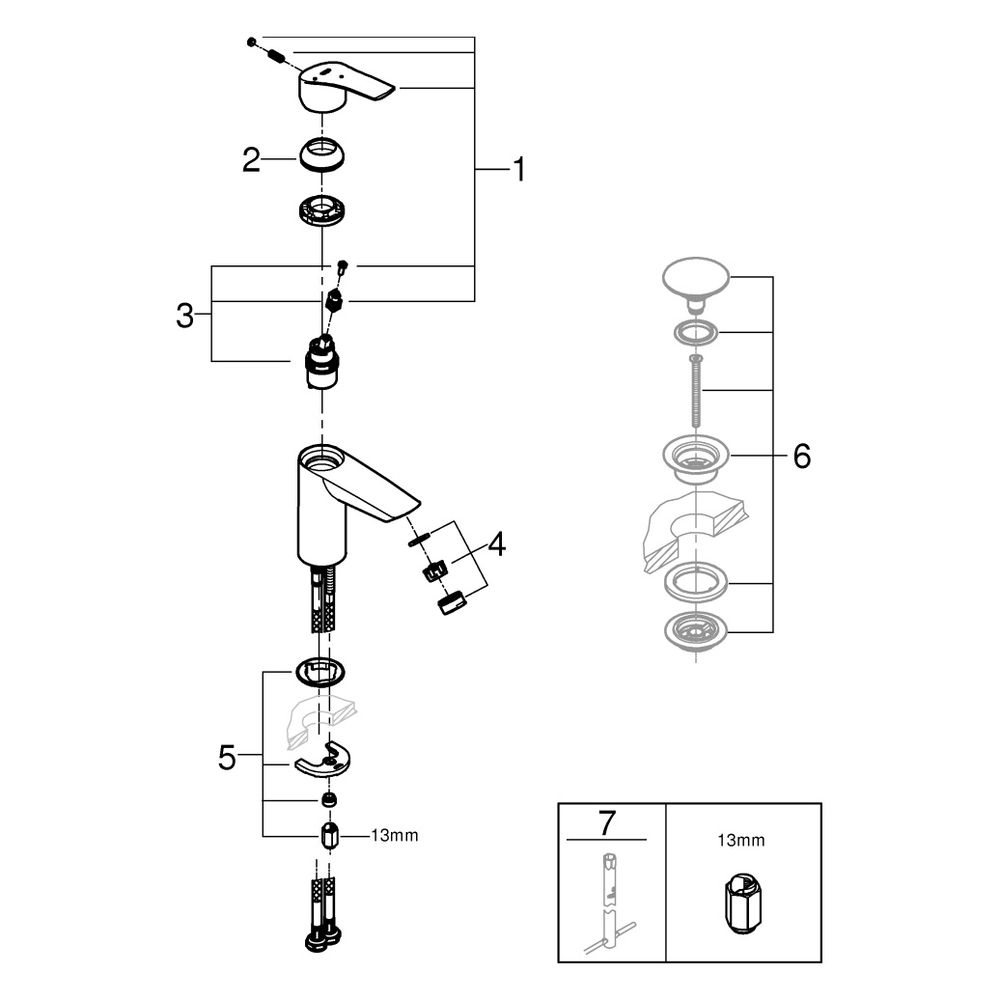 Grohe Eurosmart Einhand-Waschtischbatterie, S-Size, glatter Körper, Energie-Sparfunktio... GROHE-32154003 4005176613258 (Abb. 8)
