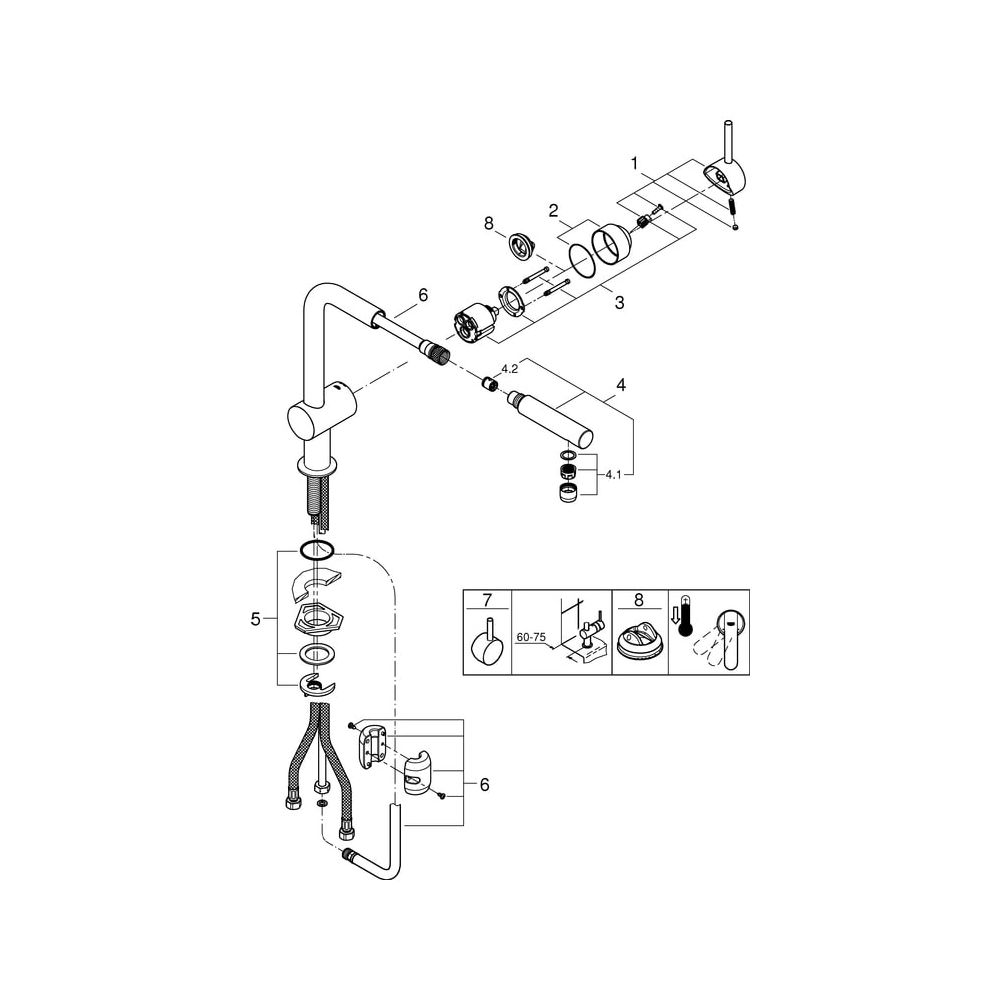 Grohe Minta Einhand-Spültischbatterie, 1-Loch-Montage, L-Auslauf, herausziehbarer Mous... GROHE-32168000 4005176824425 (Abb. 12)