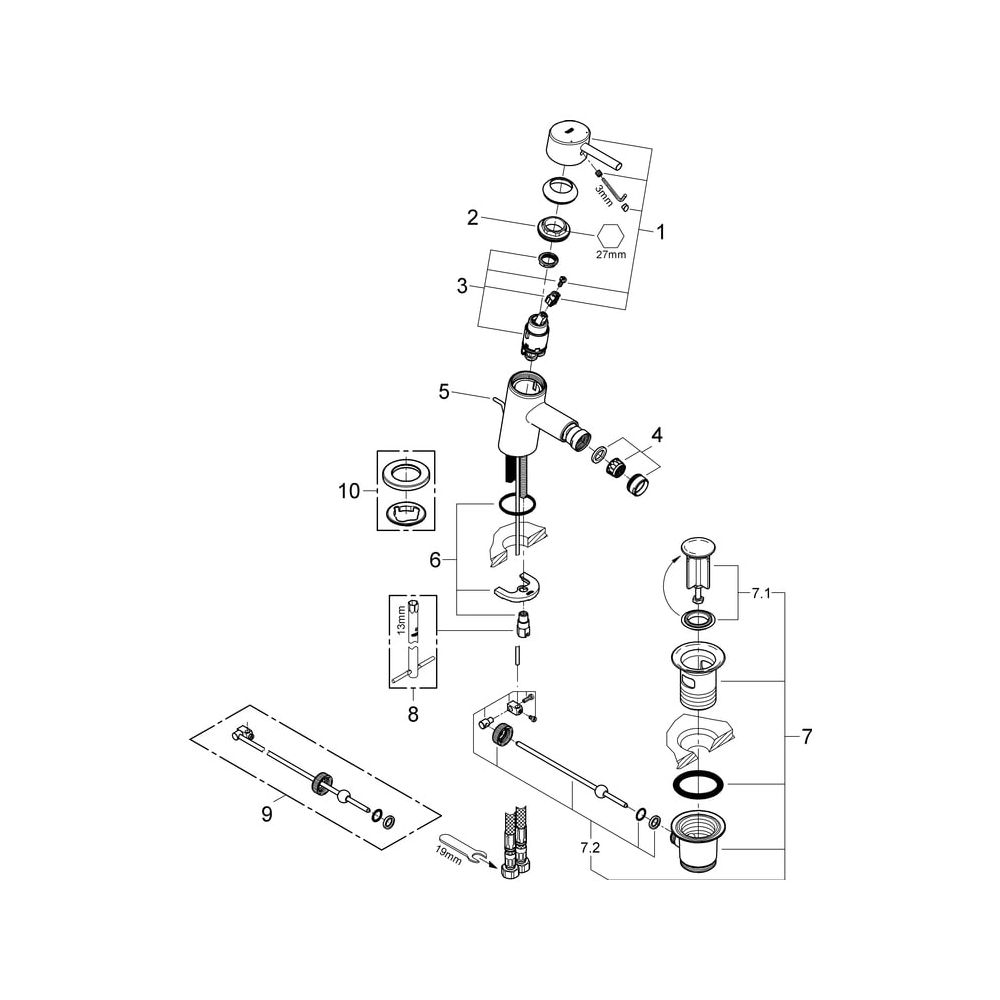 Grohe Concetto 1-Loch-Einhand-Bidetbatterie, 1 1/4" Zugstangen-Garnitur, Chrom, 3220800... GROHE-32208001 4005176888908 (Abb. 5)