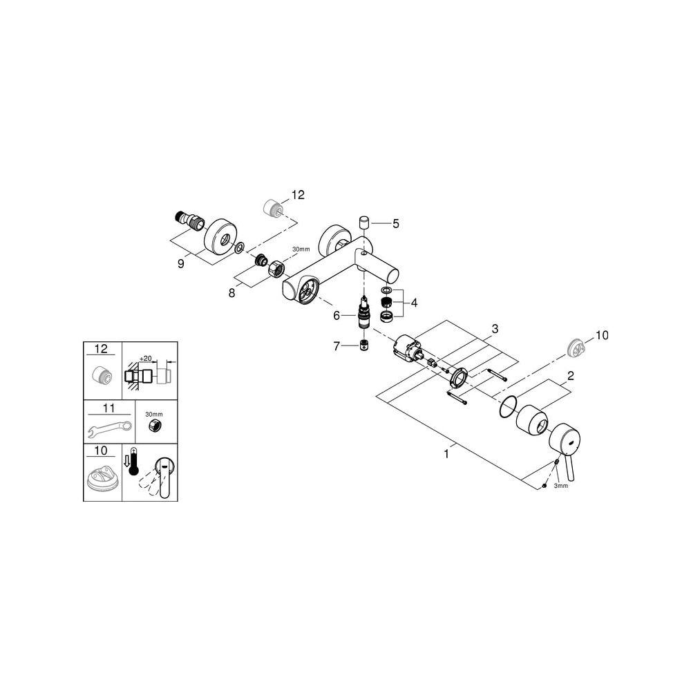 Grohe Concetto Einhand-Wannenbatterie, Wandmontage, eigensicher, Chrom, 32211001... GROHE-32211001 4005176889028 (Abb. 8)