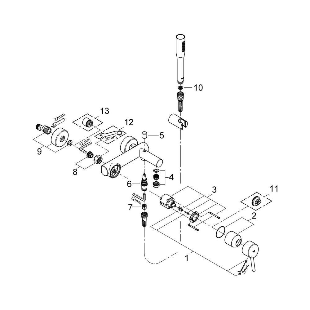 Grohe Concetto Einhand-Wannenbatterie, Wandmontage mit Brauseset, eigensicher, Chrom, 3... GROHE-32212001 4005176889035 (Abb. 6)