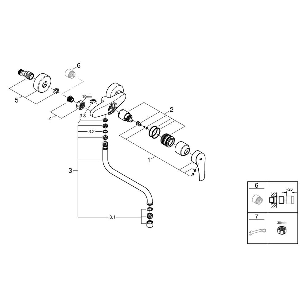 Grohe Eurosmart Einhand-Spültischbatterie, Wandmontage, schwenkbarer Rohrauslauf, S-Ans... GROHE-32224003 4005176635786 (Abb. 8)