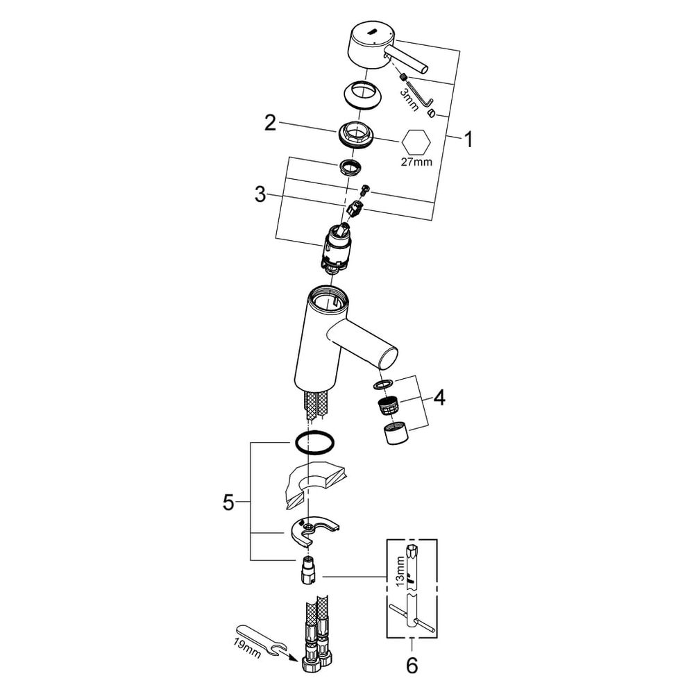 Grohe Concetto Einhand-Waschtischbatterie, EcoJoy, glatter Körper, Chrom, 3224010E... GROHE-3224010E 4005176906794 (Abb. 5)