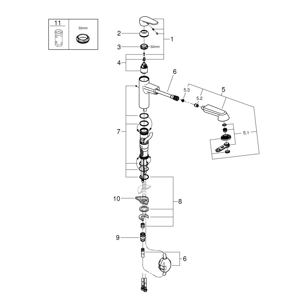 Grohe Eurodisc 1-Loch-Einhand-Spültischbatterie C flacher Auslauf Spülbrause ausziehbar... GROHE-32257002 4005176886591 (Abb. 7)