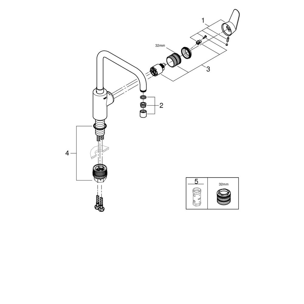 Grohe Eurodisc 1-Loch-Einhand-Spültischbatterie C hoher Auslauf, Chrom, 32259003... GROHE-32259003 4005176466908 (Abb. 8)