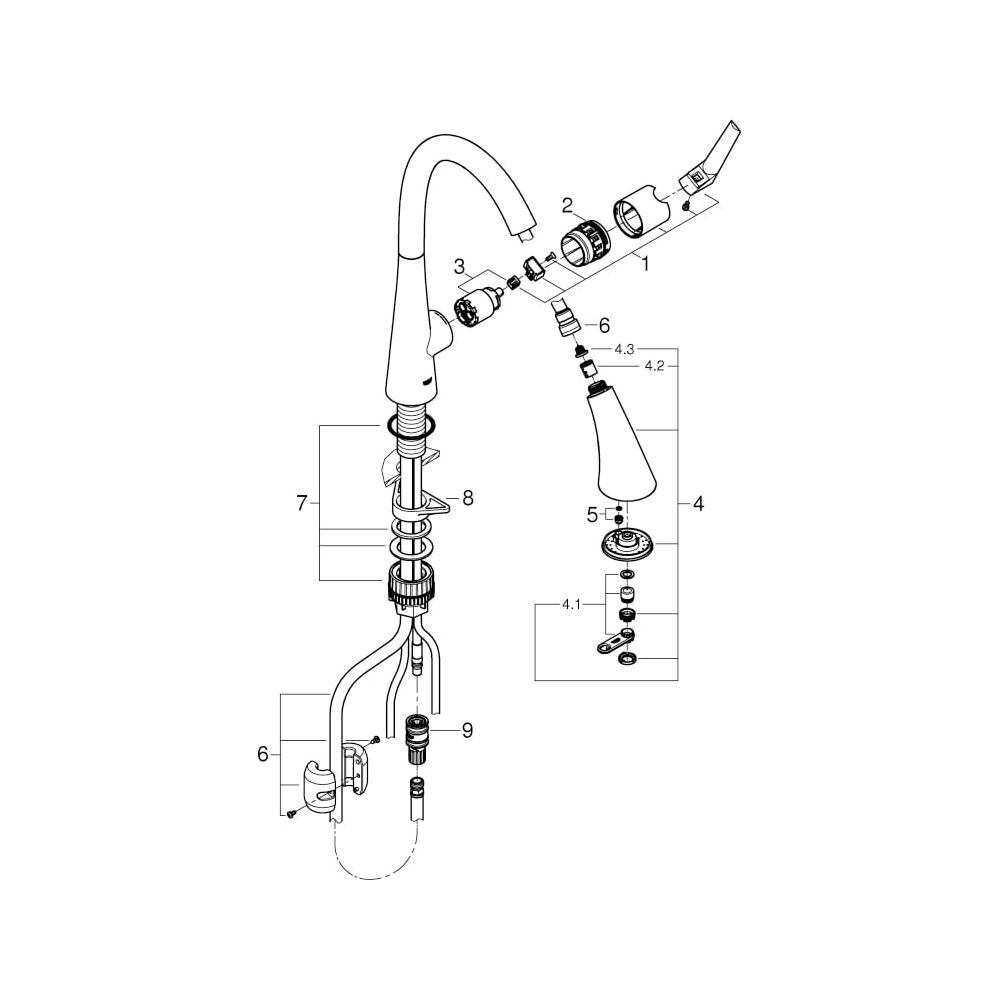 Grohe Zedra 1-Loch-Einhand-Spültischbatterie, C-Ausladung ausziehbar 3-Strahl-Spülbrau... GROHE-32294002 4005176466496 (Abb. 18)