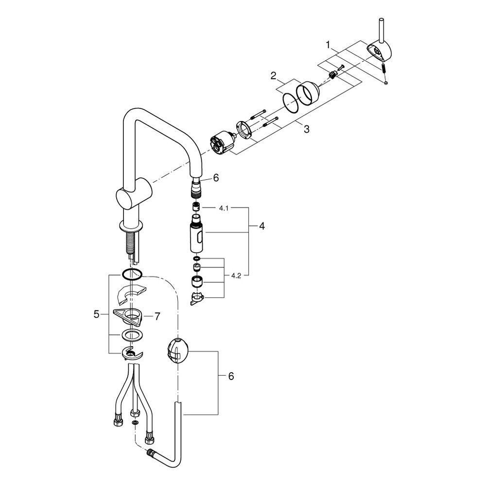 Grohe Minta Einhand-Spültischbatterie, 1-Loch-Montage, U-Auslauf, herausziehbare Dual-... GROHE-32322AL2 4005176488825 (Abb. 10)