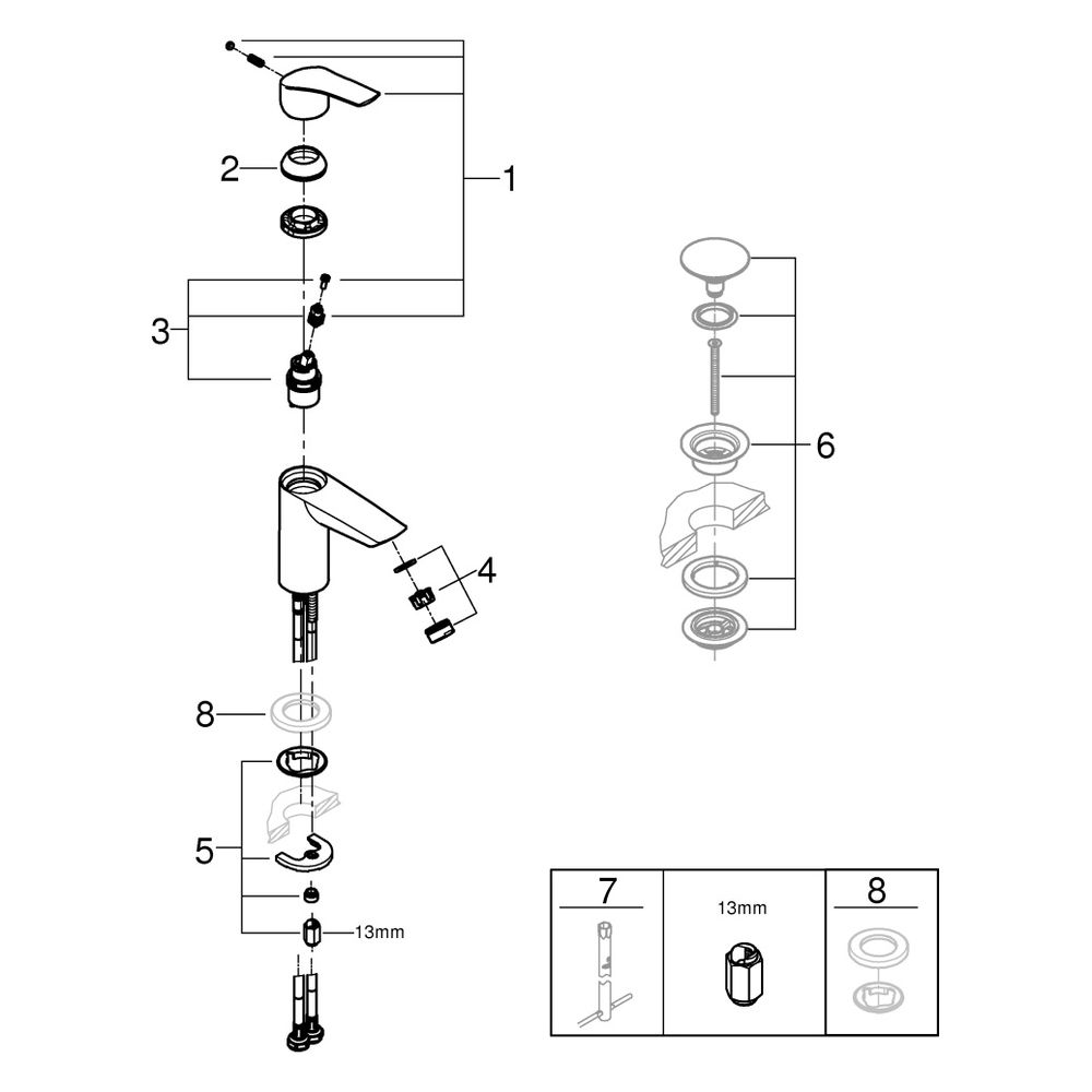 Grohe Eurosmart Einhand-Waschtischbatterie, S-Size, Temperaturbegrenzer, glatter Körper... GROHE-32467003 4005176613210 (Abb. 9)