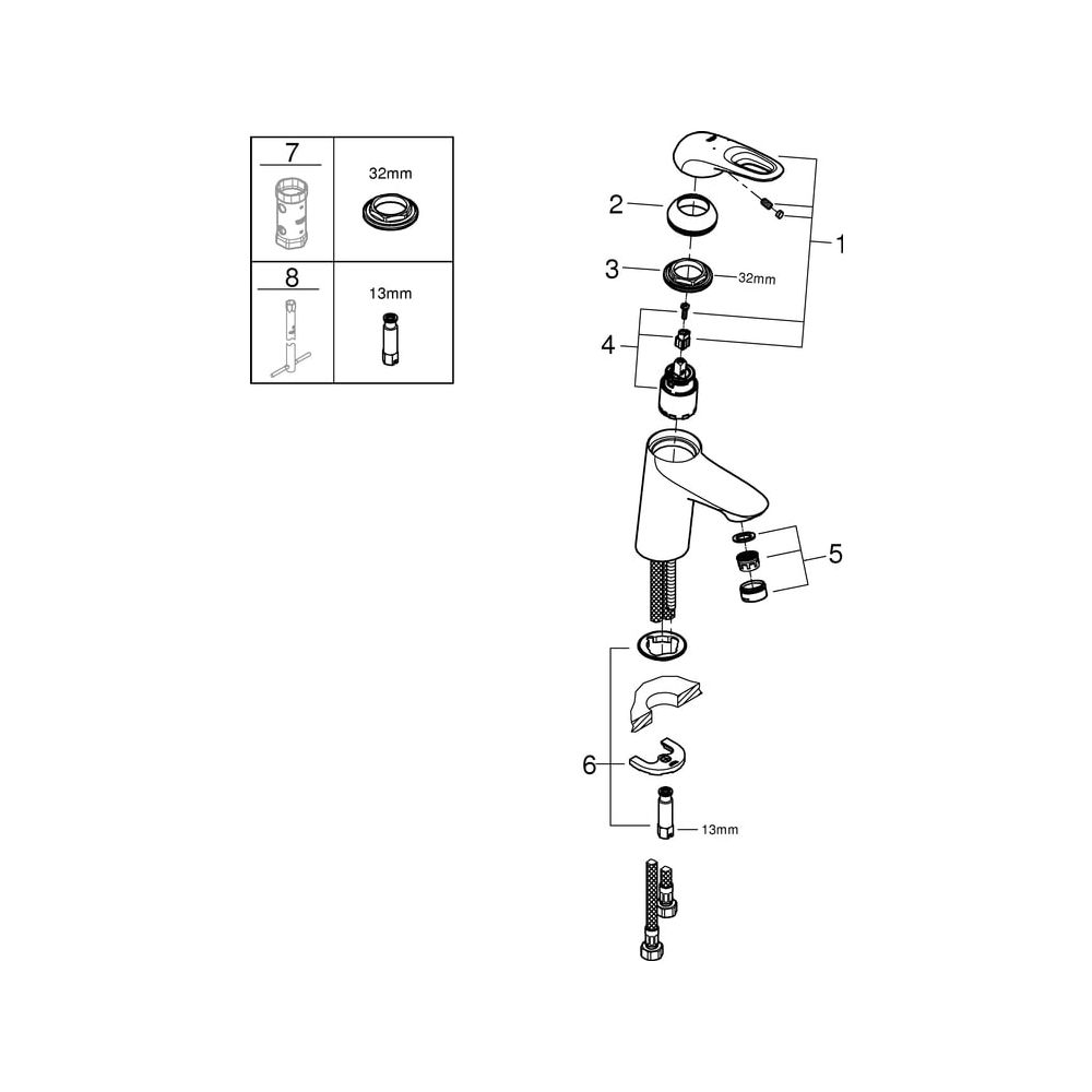 Grohe Eurostyle Einhand-Waschtischbatterie, S-Size, offener Metall-Hebelgriff, glatter ... GROHE-32468003 4005176334207 (Abb. 5)