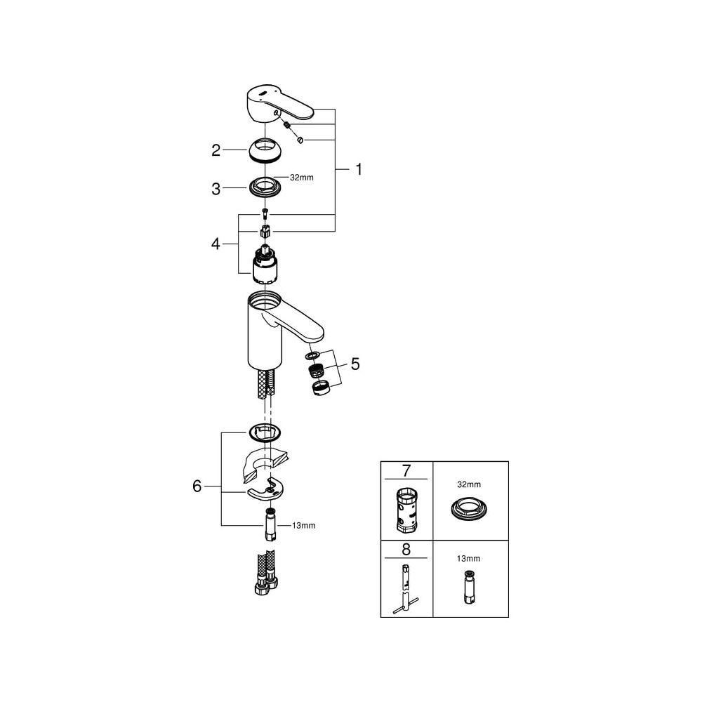 Grohe Eurostyle Cosmopolitan Einhand-Waschtischbatterie, S-Size, glatter Körper, SpeedC... GROHE-3246820E 4005176906886 (Abb. 6)
