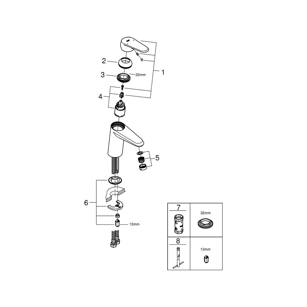Grohe Eurodisc Cosmopolitan 1-Loch-Einhand-Waschtischbatterie, S-Size, glatter Körper, ... GROHE-3246920E 4005176908835 (Abb. 8)