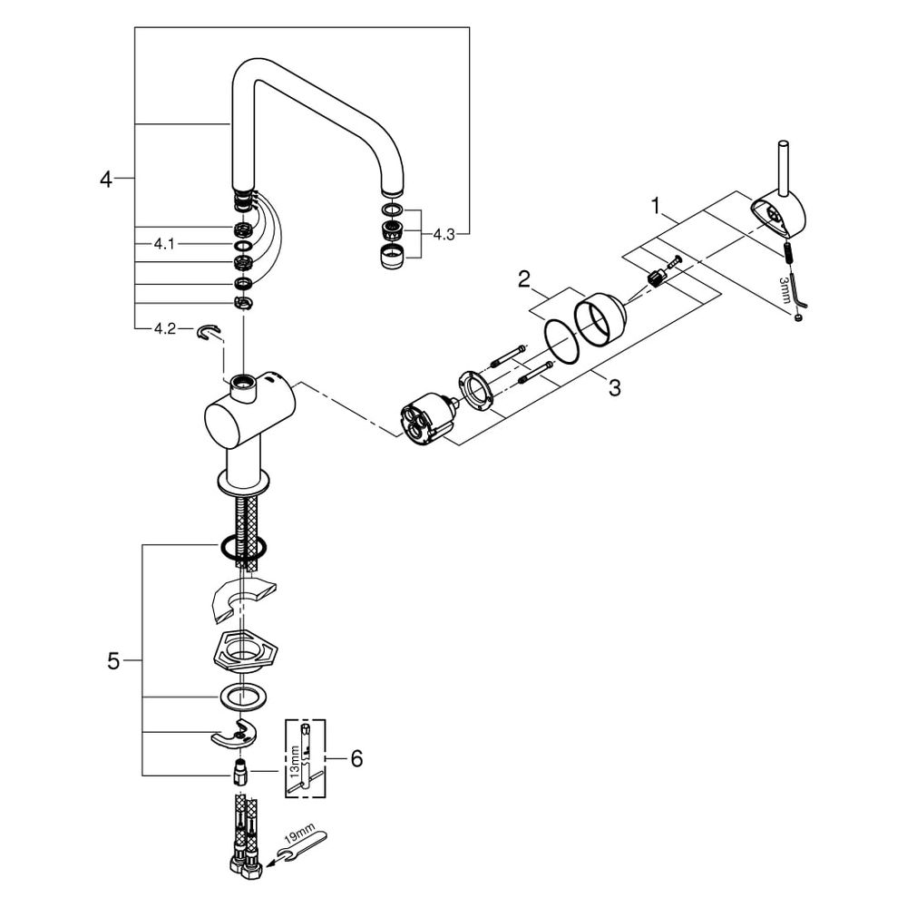 Grohe Minta Einhand-Spültischbatterie, 1-Loch-Montage, U-Auslauf, 11,5l/min, Chrom, 324... GROHE-32488000 4005176289552 (Abb. 7)