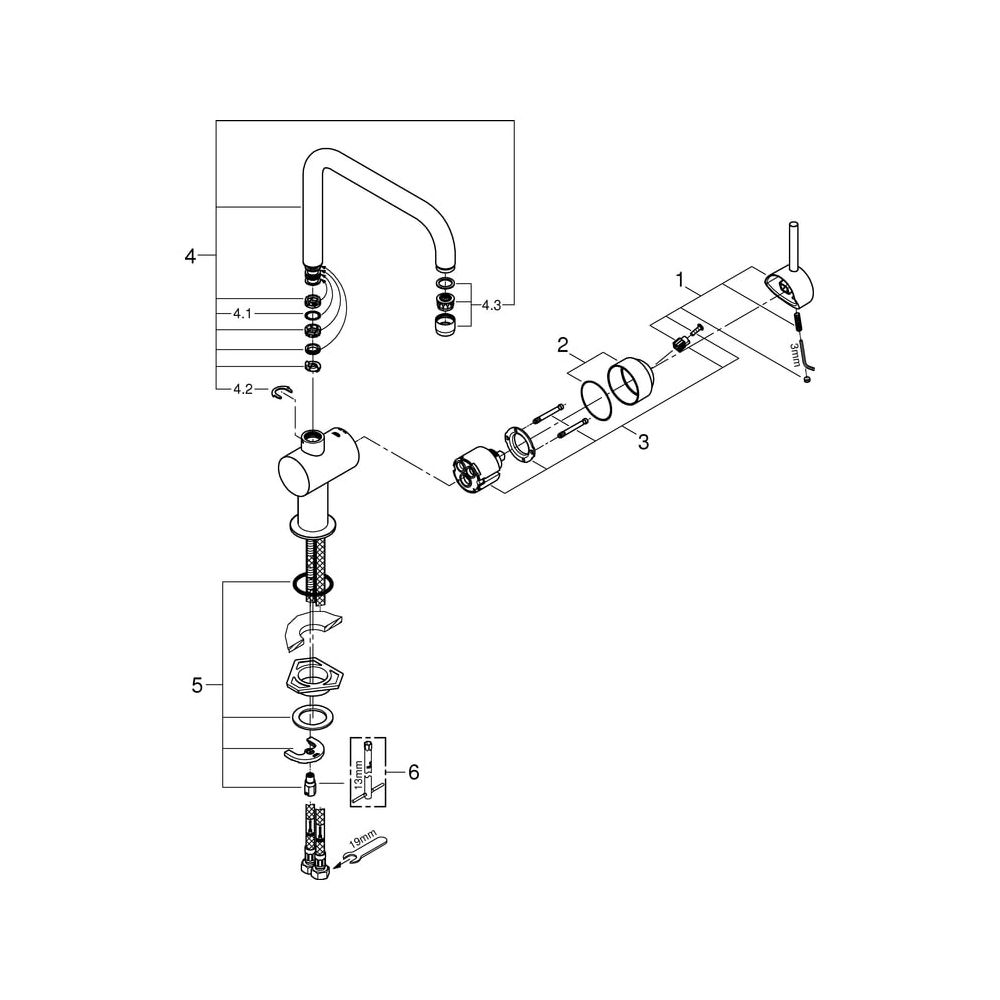 Grohe Minta Einhand-Spültischbatterie, 1-Loch-Montage, U-Auslauf, 9,0l/min, Hard Graphi... GROHE-32488AL0 4005176488788 (Abb. 6)