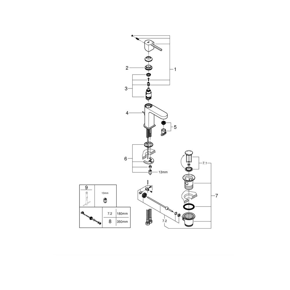 Grohe Plus Einhand-Waschtischbatterie, S-Size, 1-Loch-Montage, 1 1/4" mit Zugstangen-Ga... GROHE-32612DC3 4005176574054 (Abb. 8)