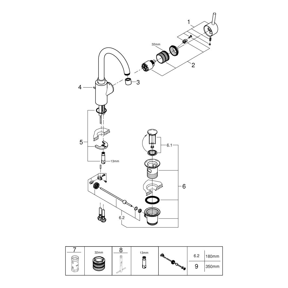 Grohe Concetto Einhand-Waschtischbatterie, L-Size, Bogenauslauf, Chrom, 32629002... GROHE-32629002 4005176472619 (Abb. 5)