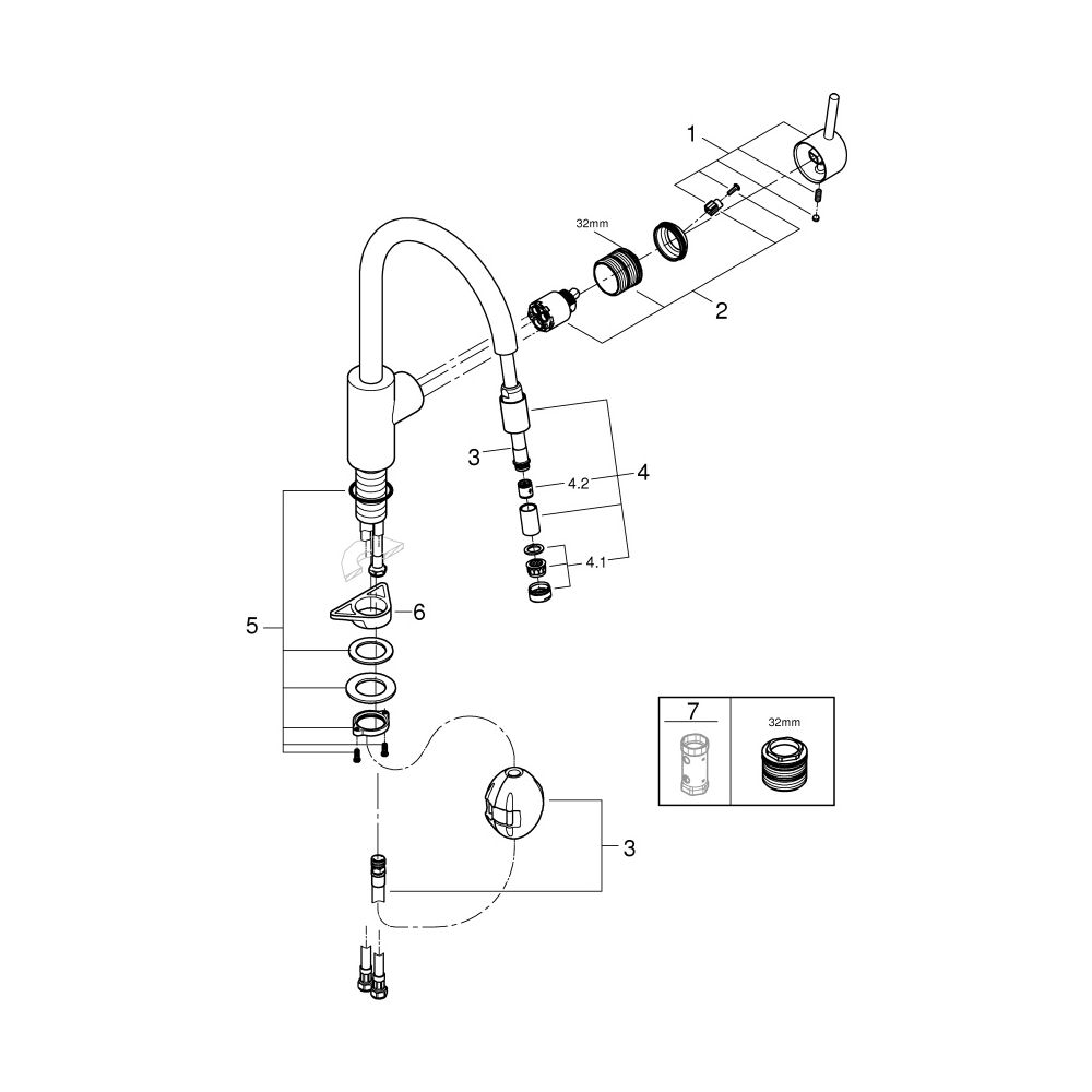 Grohe Concetto Einhand-Spültischbatterie, 1-Loch-Montage, hoher Auslauf, ausziehbare L... GROHE-32663003 4005176466854 (Abb. 12)
