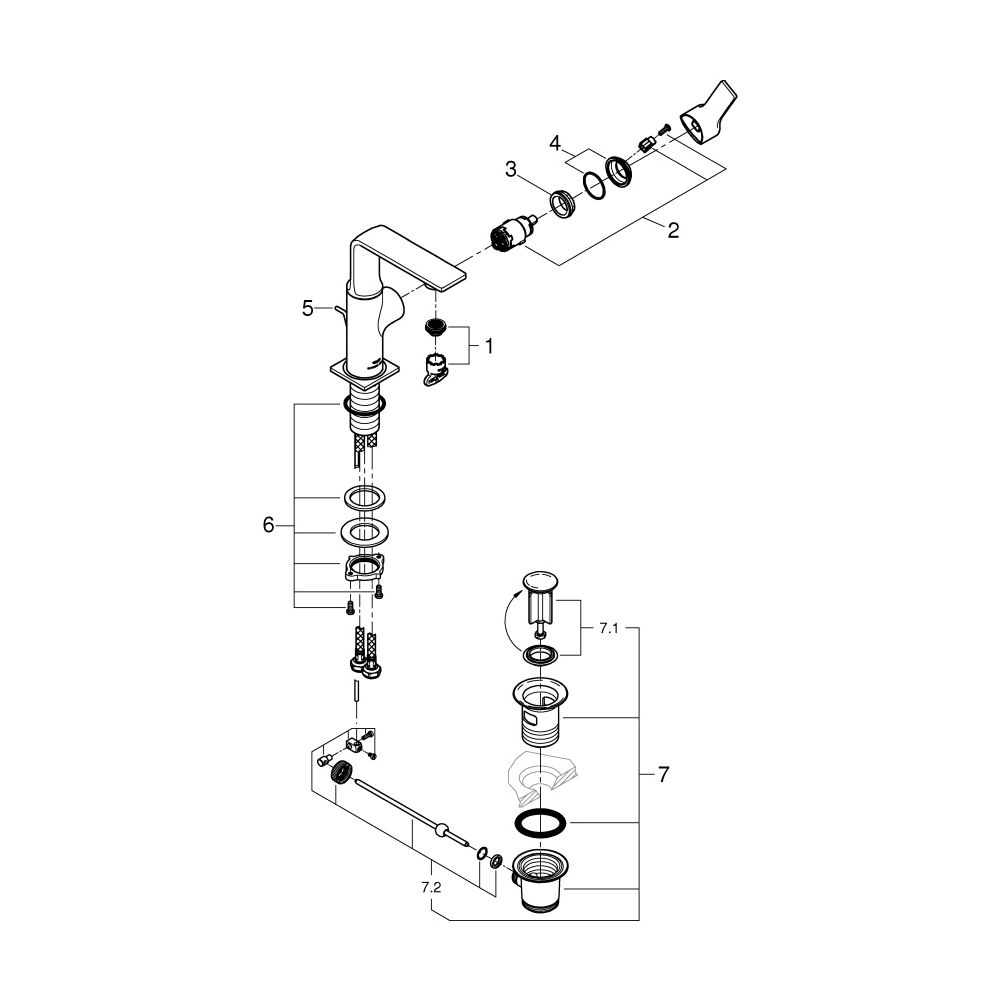 Grohe Allure Einhand-Waschtischbatterie, M-Size, schwenkbarer Auslauf, Zugstangen-Ablau... GROHE-32757GL1 4005176499319 (Abb. 4)