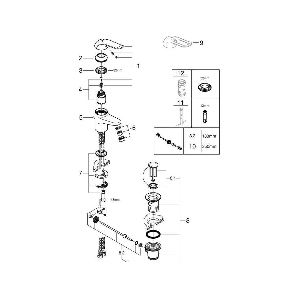 Grohe Eurosmart Care Einhand-Waschtischbatterie, 1-Loch-Montage, Zugstangen-Garnitur, 3... GROHE-32763000 4005176871030 (Abb. 8)