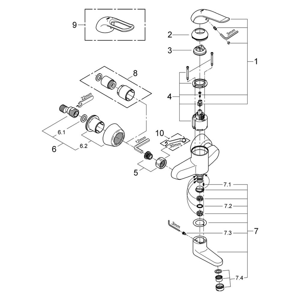 Grohe Eurosmart Care Einhand-Waschtischbatterie, Wandmontage, Ausladung 157mm, 46mm Ker... GROHE-32770000 4005176871702 (Abb. 5)